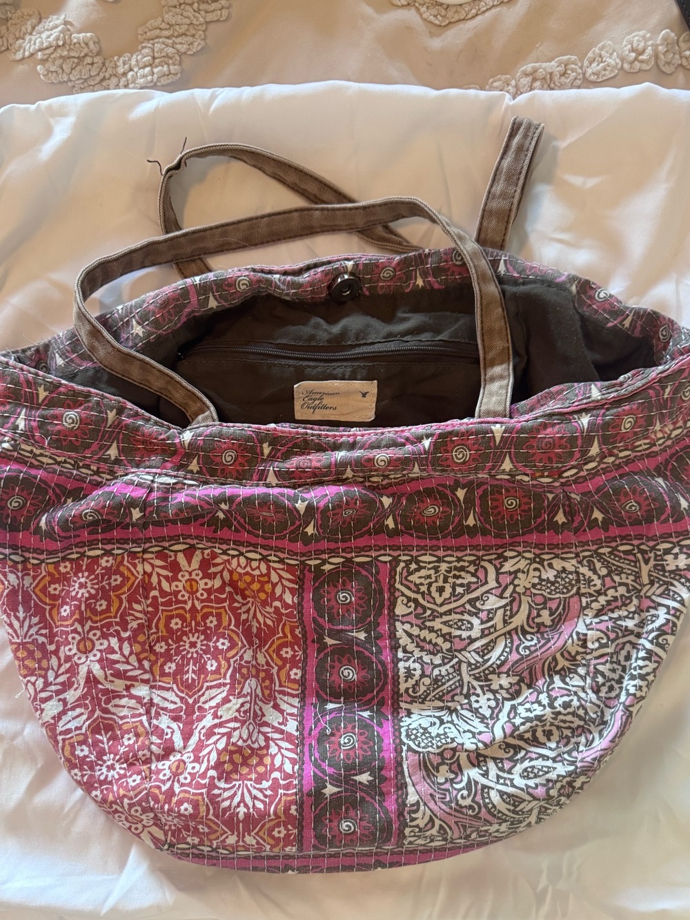 American Eagle Outfitters Pink and Brown Patchwork Tote